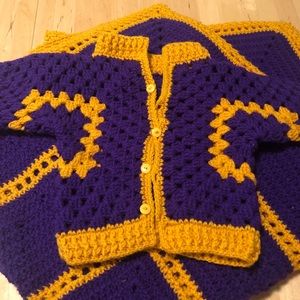 LSU Purple and Gold baby sweater and throw.